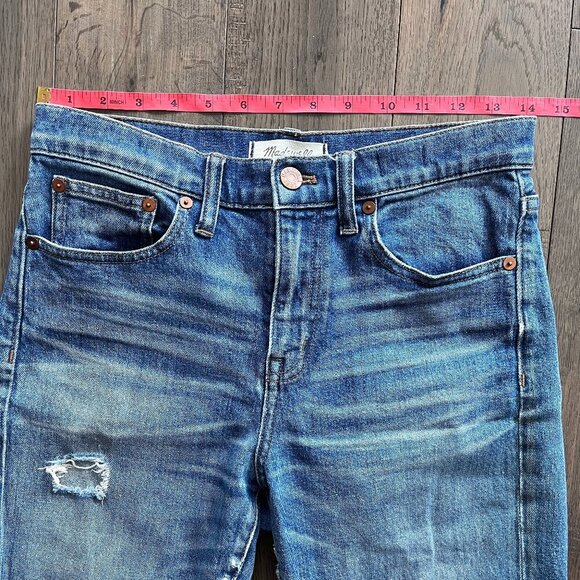 Madewell High Rise Straight Crop Jeans Size 26 Medium Wash Distressed Denim - Picture 5 of 8